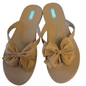 Oka-B Women's Tan Bow Flip Flop Sandals Size 8 American Made Comfort Thong Shoes